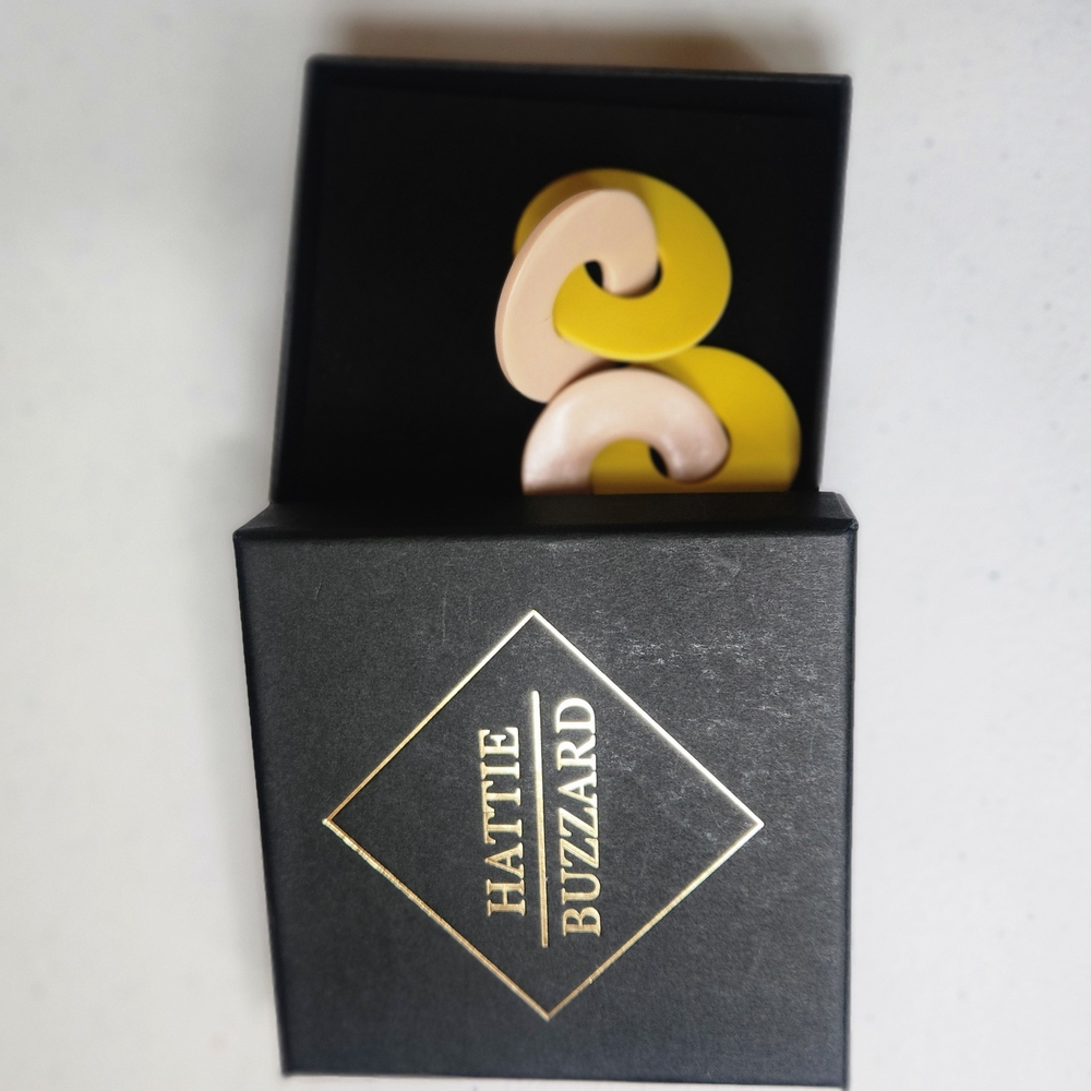 Hattie Buzzard Hand MadeYellow and Cream Double Link Fashion Earrings
